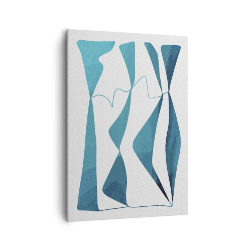 Impression sur toile - Image sur toile - Formes abstraites dans des tons de bleu sur fond blanc - 50x70cm - Abstraction : composé turquoise - Décoration murale moderne pour le salon et la chambre ARTTOR