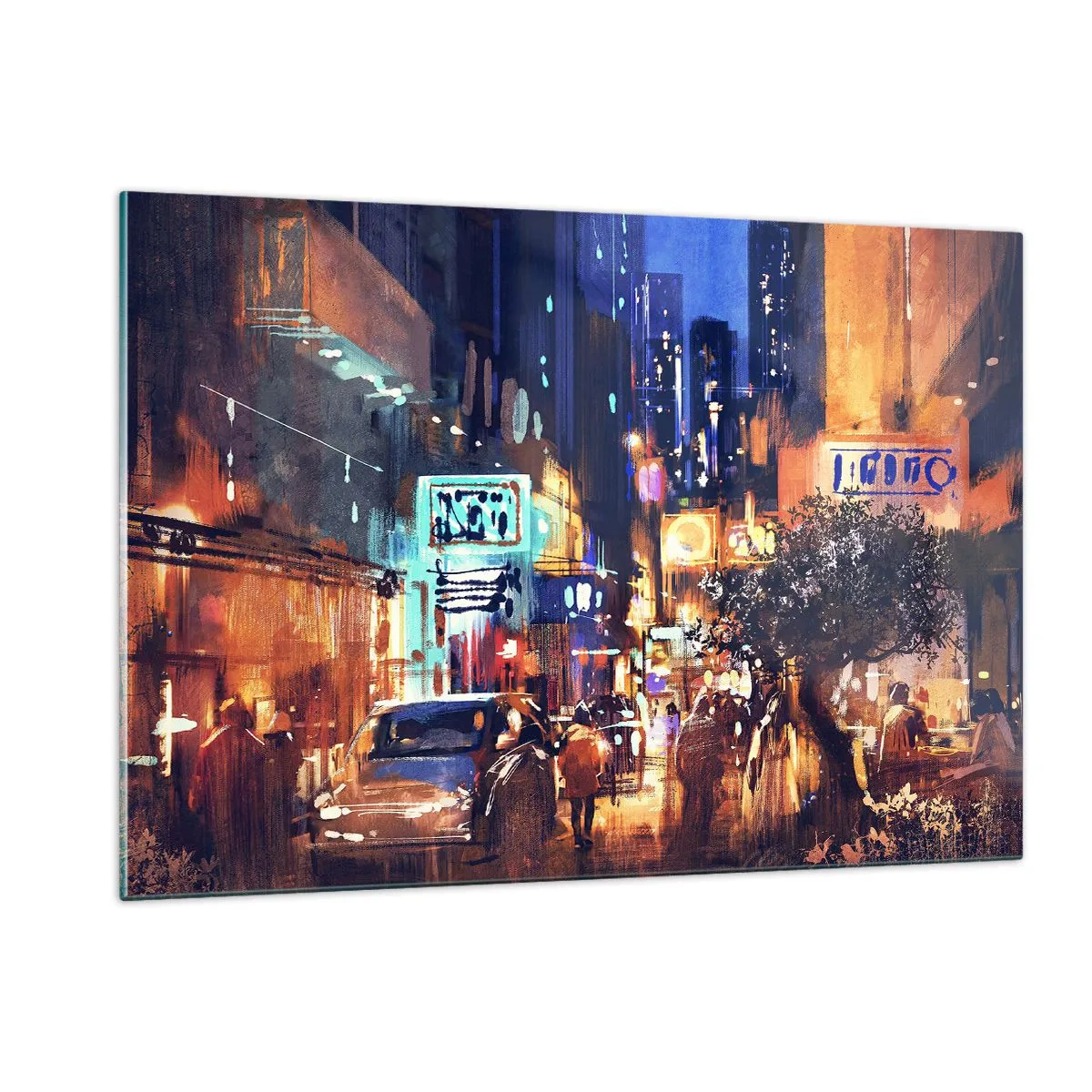 Impression sur verre - Image sur verre - Scène de ville nocturne pittoresque avec néons et circulation routière - 120x80cm - Et la ville ne dort pas - Décoration murale moderne pour le salon et la chambre ARTTOR
