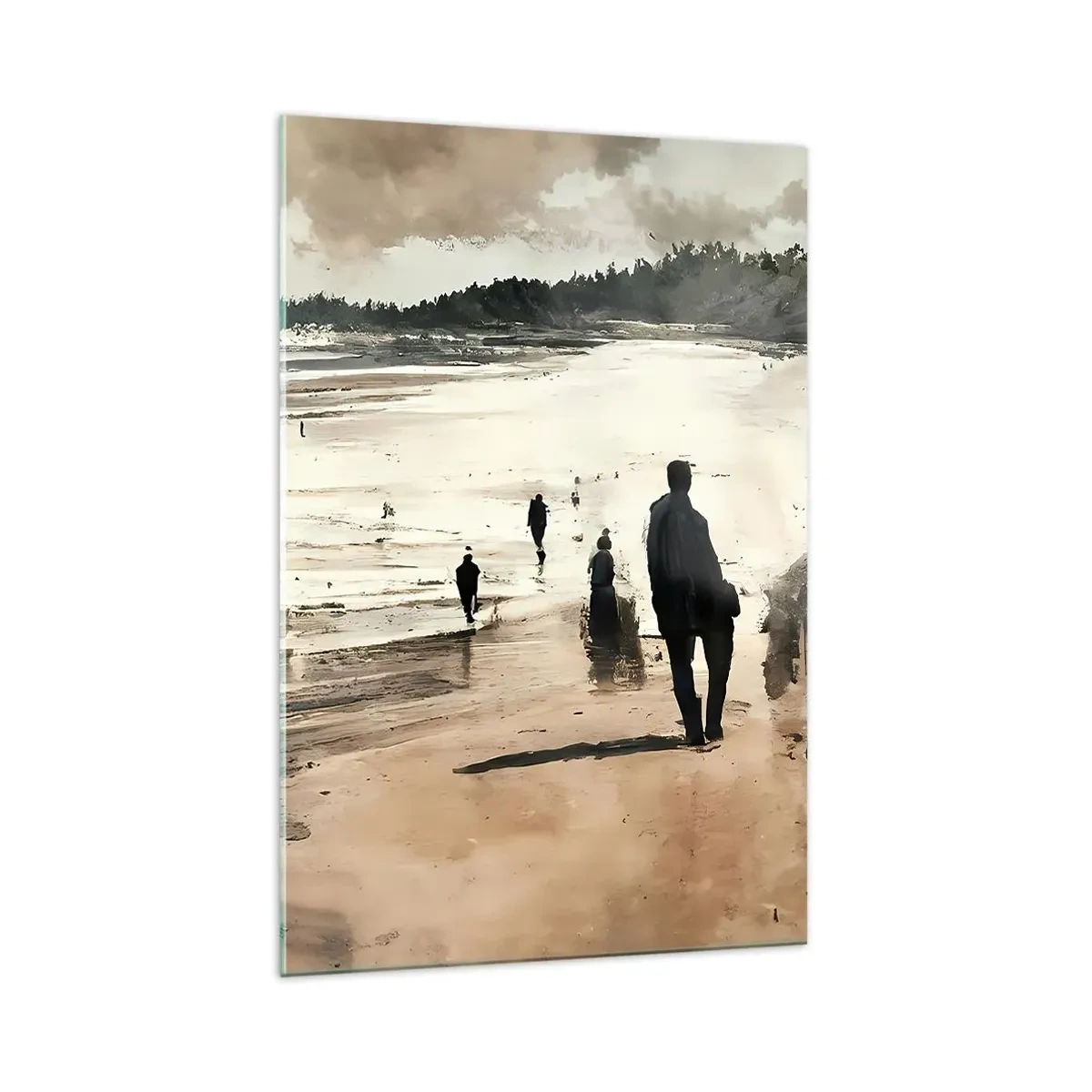 Impression sur verre - Image sur verre - Promeneurs sur la plage dans un paysage paisible - 70x100cm - Invoqué - Décoration murale moderne pour le salon et la chambre ARTTOR
