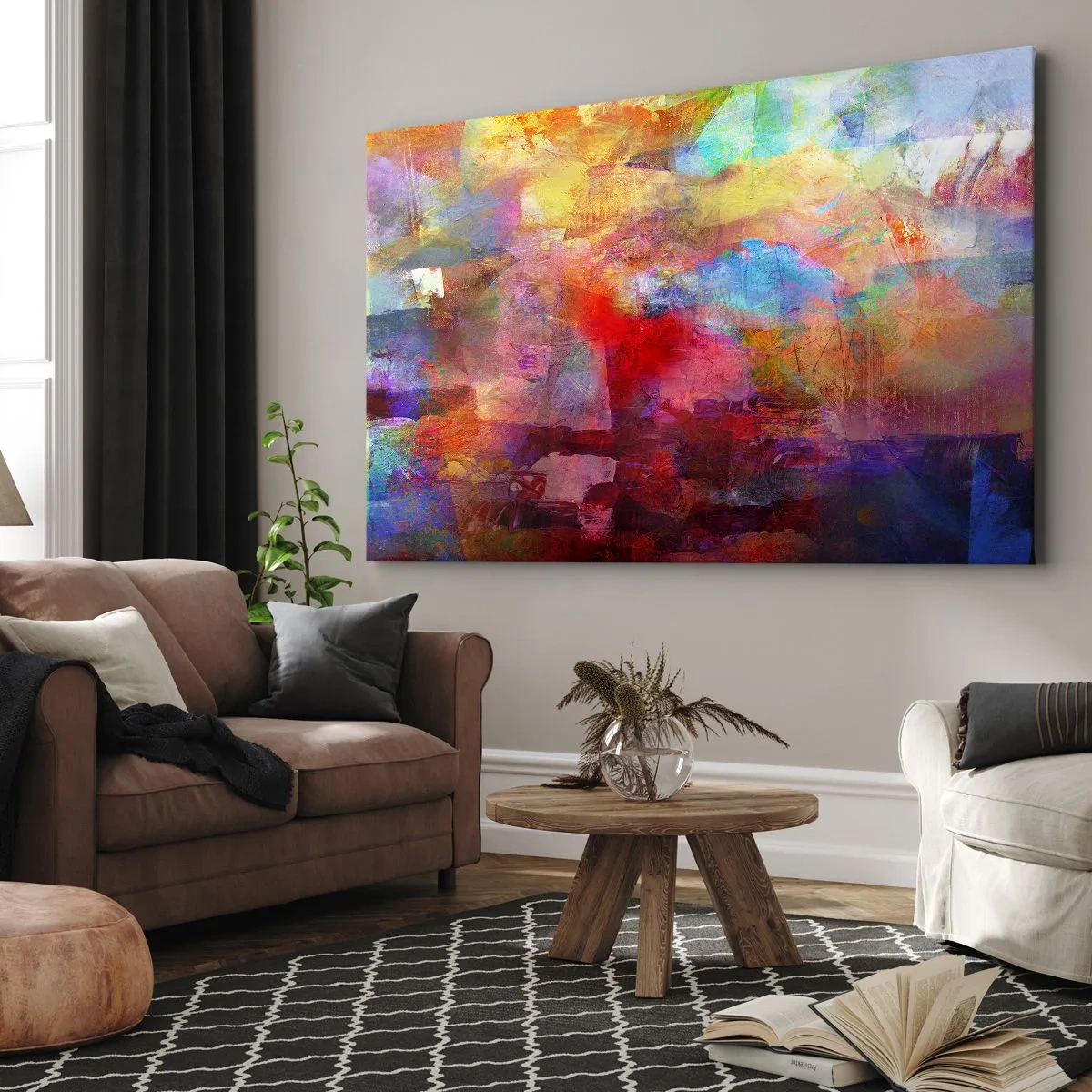 Impression sur toile - Image sur toile - Abstraction colorée dans des tons chauds et froids - 70x50cm - Regardez à l'intérieur de l'arc-en-ciel - Décoration murale moderne pour le salon et la chambre ARTTOR