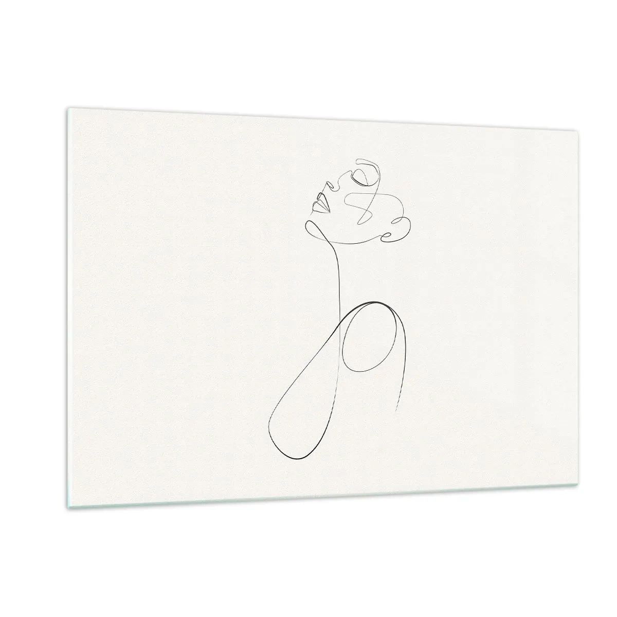 Impression sur verre - Image sur verre - Visage et silhouette féminins en style dessin au trait sur fond blanc - 120x80cm - En boucle dans les rêves - Décoration murale moderne pour le salon et la chambre ARTTOR