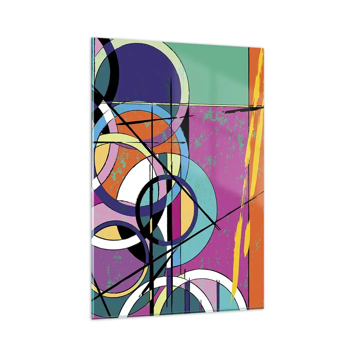 Impression sur verre - Image sur verre - Abstraction colorée avec des cercles géométriques - 80x120cm - Roues sur roues - Décoration murale moderne pour le salon et la chambre ARTTOR