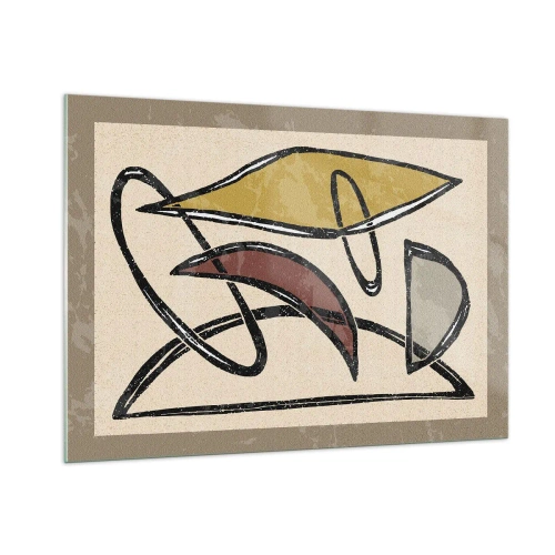 Impression sur verre - Image sur verre - Abstraction géométrique en jaune et rouge - 100x70cm - Verticales et horizontales - Décoration murale moderne pour le salon et la chambre ARTTOR