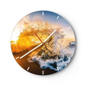 Horloge murale - Pendule murale - Une vague de mer illuminée par les rayons du soleil couchant - 30x30cm - S'amuser dans le sable - Décoration murale moderne pour le salon, la cuisine et la chambre ARTTOR