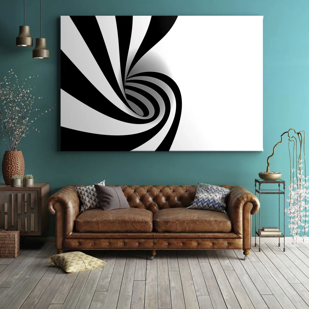Impression sur toile - Image sur toile - Vortex optique abstrait en noir et blanc - 120x80cm - Et pourtant ça tourne - Décoration murale moderne pour le salon et la chambre ARTTOR