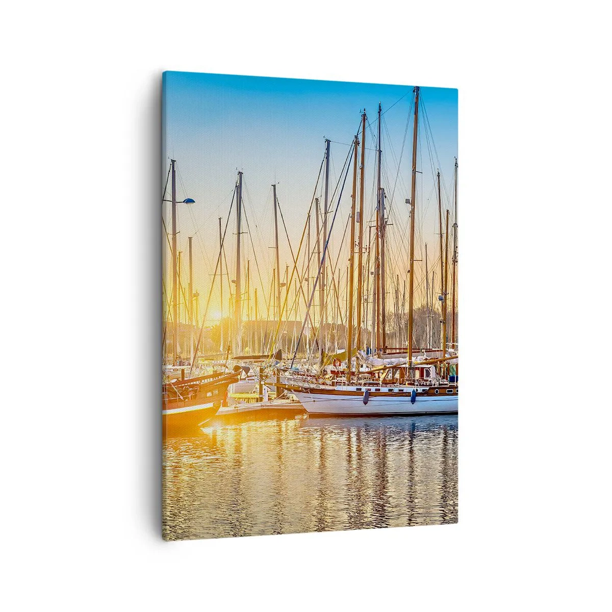 Impression sur toile - Image sur toile - Coucher de soleil sur une marina pleine de voiliers - 50x70cm - Le vent aussi doit dormir - Décoration murale moderne pour le salon et la chambre ARTTOR