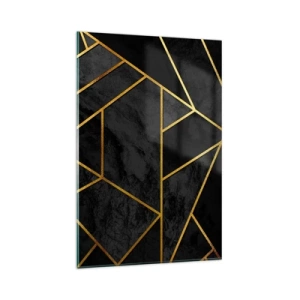 Impression sur verre - Image sur verre - Motif géométrique doré sur fond noir - 80x120cm - Obscurité et éclat - Décoration murale moderne pour le salon et la chambre ARTTOR