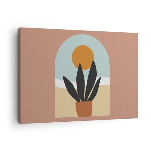 Impression sur toile - Image sur toile - Une plante noire dans un pot contre le soleil - 70x50cm - Petits bonheurs - Décoration murale moderne pour le salon et la chambre ARTTOR