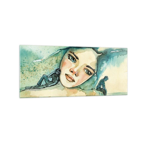 Impression sur verre - Image sur verre - Aquarelle d'un visage de femme avec un motif réfléchissant - 120x50cm - Suis-je bleu? - Décoration murale moderne pour le salon et la chambre ARTTOR