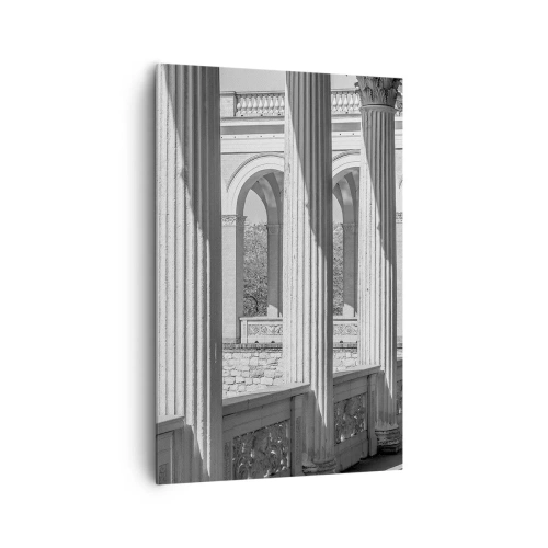 Impression sur toile - Image sur toile - Colonnade de style classique en noir et blanc - 80x120cm - Arcade ensoleillée - Décoration murale moderne pour le salon et la chambre ARTTOR