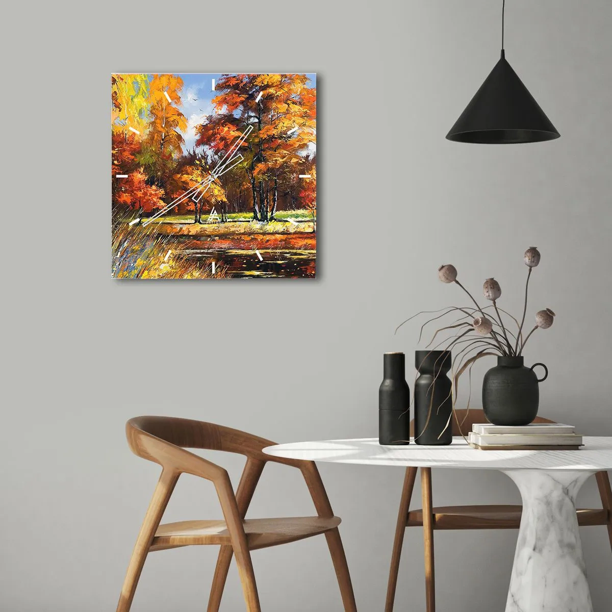 Horloge murale - Pendule murale - Paysage en or et bronze - 30x30 cm