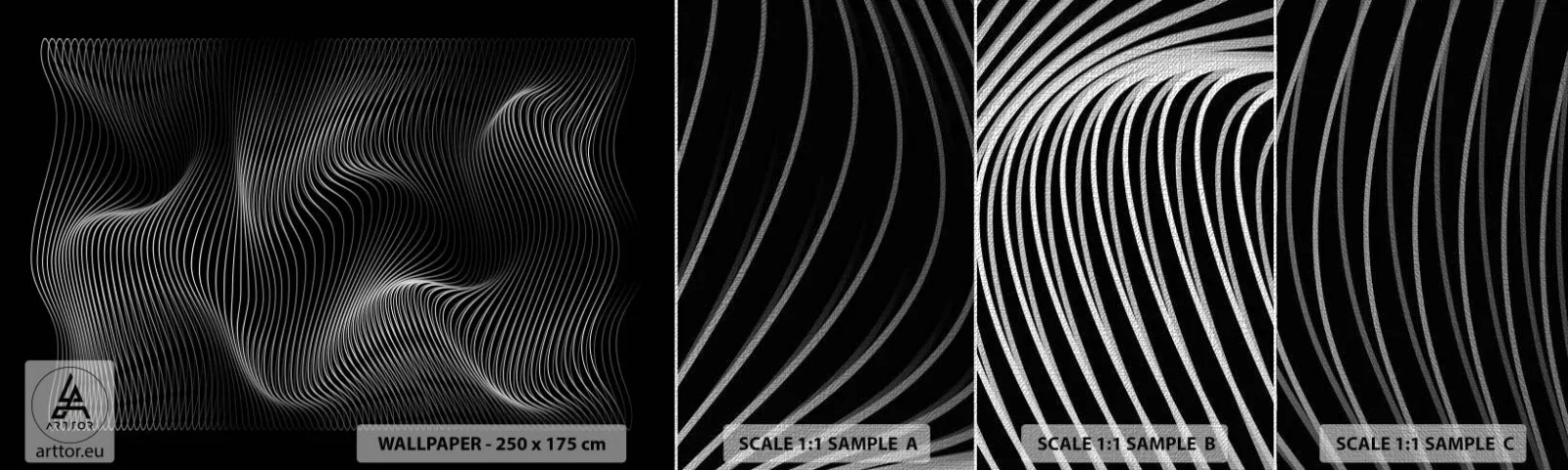 Échantillon de Papier Peint Premium Canvas - Danse de lumière dans l'espace - 3D, Lignes, Moderne - 100x30 cm