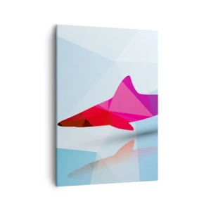 Impression sur toile - Image sur toile - Silhouette de requin géométrique dans les tons rose et bleu - 50x70cm - Un requin dans un espace de cristal - Décoration murale moderne pour le salon et la chambre ARTTOR