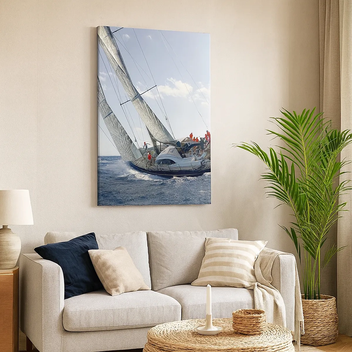 Impression sur toile - Image sur toile - Course de yachts en haute mer sous un ciel bleu - 50x70cm - Que le meilleur l'emporte - Décoration murale moderne pour le salon et la chambre ARTTOR
