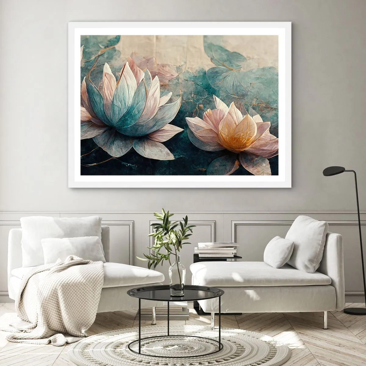 Affiche dans un cadre blanc - Poster - Les étoiles du lac - 91x61 cm