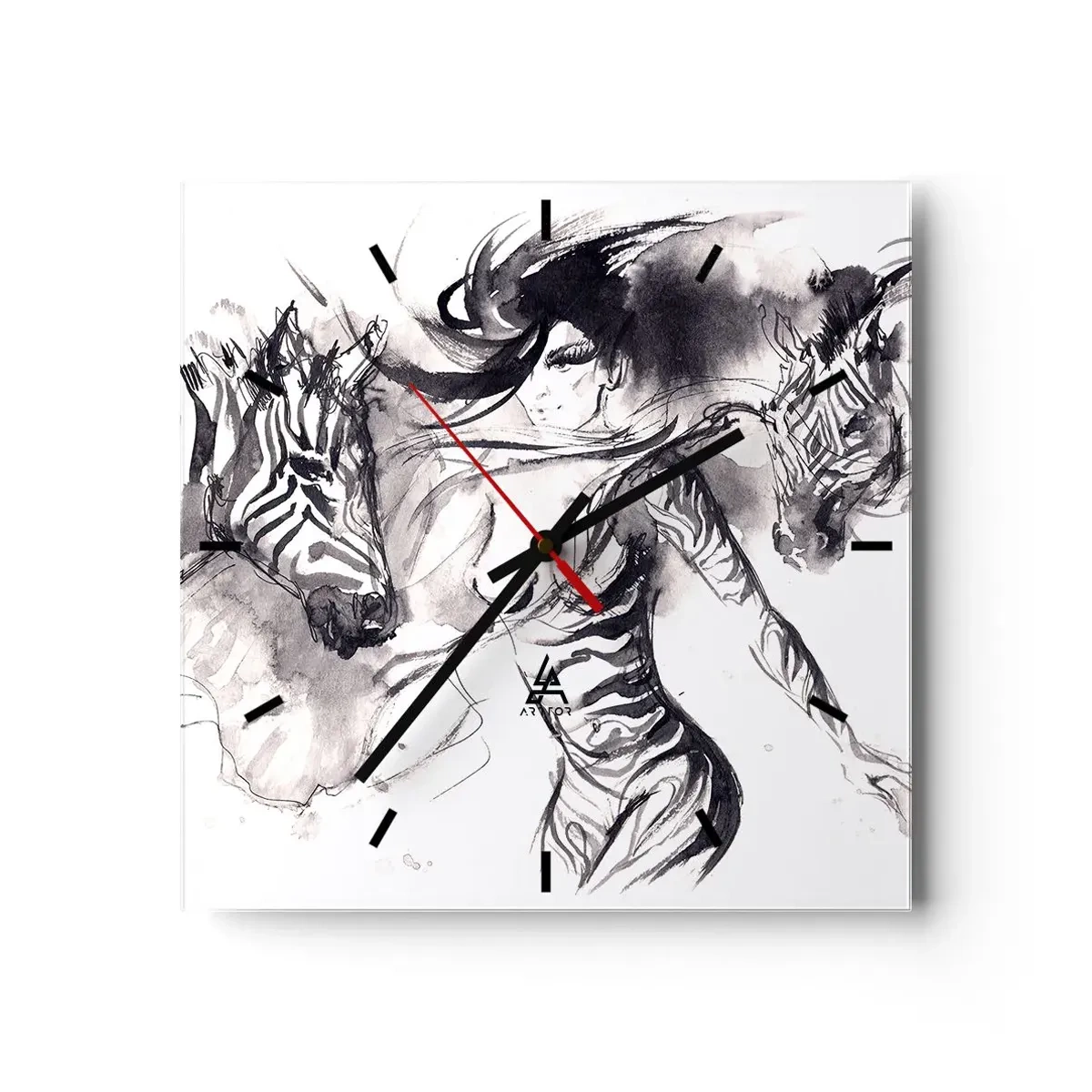 Horloge murale - Pendule murale - Danse avec les zèbres - 40x40 cm