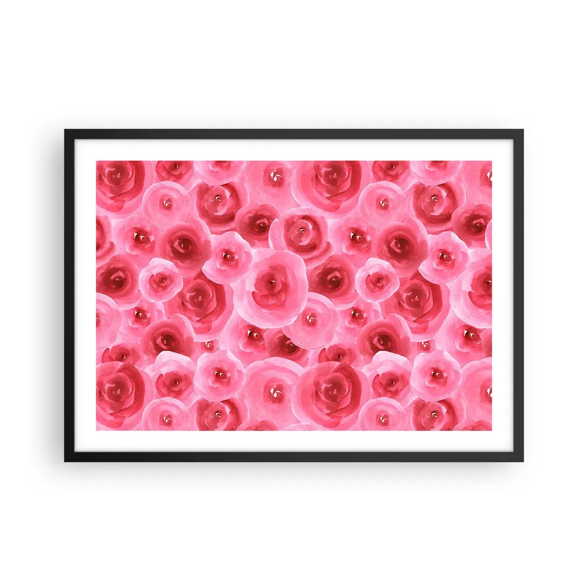 Affiche dans un cadre noir - Poster - Roses délicates dans des tons pastel de rose - 70x50cm - Roses en-haut et en-bas - Décoration murale moderne pour le salon et la chambre ARTTOR