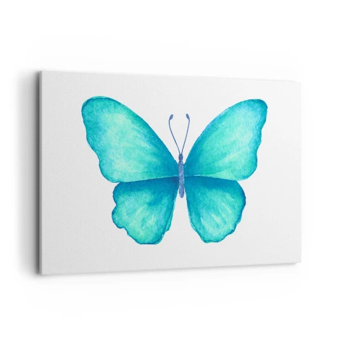 Impression sur toile - Image sur toile - Papillon bleu en style aquarelle sur fond blanc - 120x80cm - Nature turquoise - Décoration murale moderne pour le salon et la chambre ARTTOR