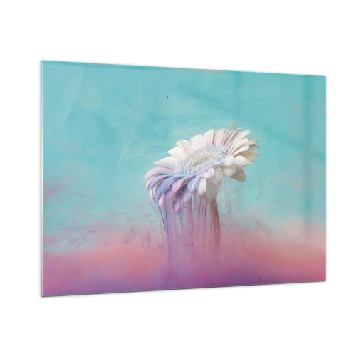 Impression sur verre - Image sur verre - Une fleur délicate plongée dans des tons pastel de bleu et de rose - 100x70cm - Le monde souterrain des fleurs - Décoration murale moderne pour le salon et la chambre ARTTOR