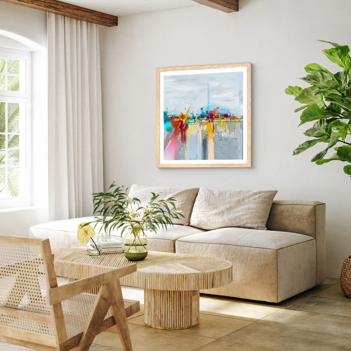 Affiche dans un chêne clair - Poster - Pont de joie sur le fleuve de la vie - 30x30 cm