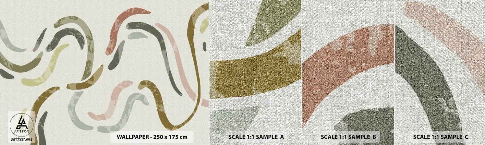 Échantillon de Papier Peint Premium Canvas - Une joyeuse danse de l'abstraction - Pastel, Minimaliste, Brillant - 100x30 cm