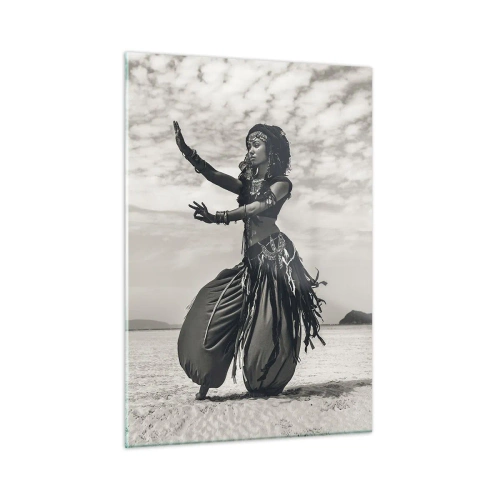 Impression sur verre - Image sur verre - Photographie en noir et blanc d'une danseuse dans le désert - 50x70cm - Danse des îles du sud - Décoration murale moderne pour le salon et la chambre ARTTOR