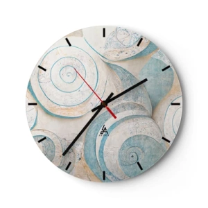 Horloge murale - Pendule murale - Spirales artistiques de style coquillage dans des tons de bleu et de beige - 30x30cm - Que cache la coque ? - Décoration murale moderne pour le salon, la cuisine et la chambre ARTTOR