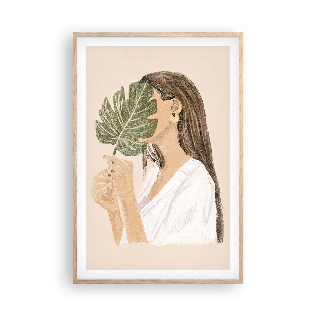 Affiche dans un chêne clair - Poster - Portrait mystérieux avec un éventail - 61x91 cm
