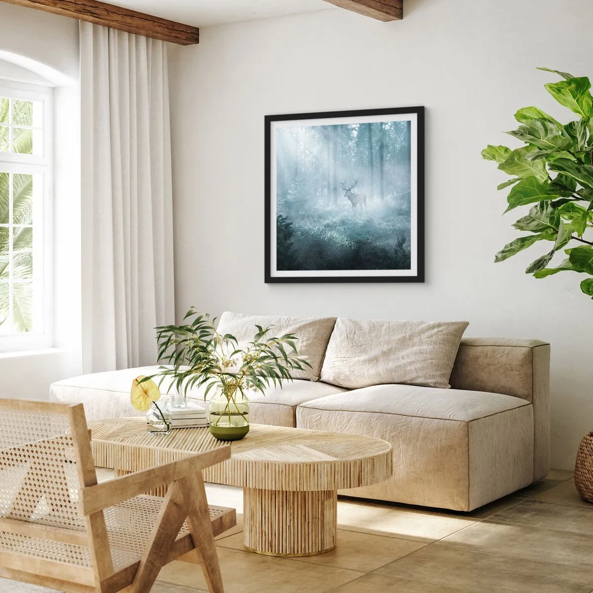 Affiche dans un cadre noir - Poster - Visite matinale du domaine - 60x60 cm