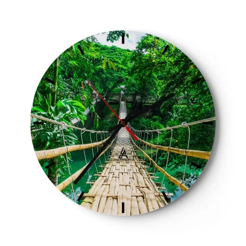 Horloge murale - Pendule murale - Un pont de corde en bambou dans la verdure tropicale au-dessus d'une rivière - 30x30cm - Pont de singe en pleine nature - Décoration murale moderne pour le salon, la cuisine et la chambre ARTTOR