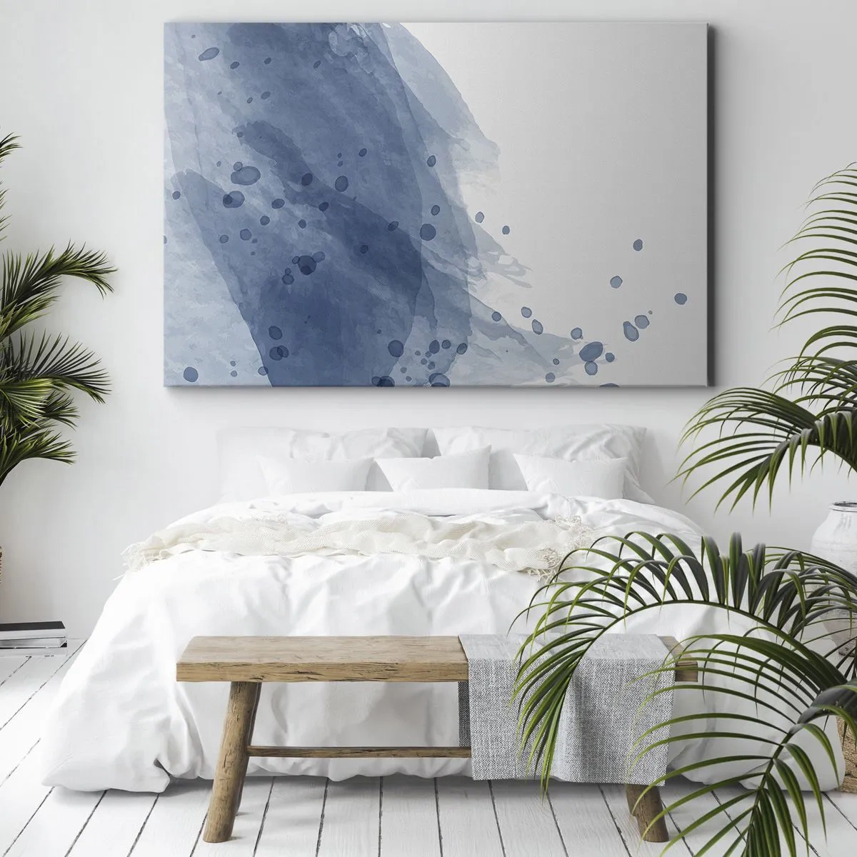 Impression sur toile - Image sur toile - Taches et stries abstraites dans des tons de bleu - 70x50cm - Tulle bleu - Décoration murale moderne pour le salon et la chambre ARTTOR