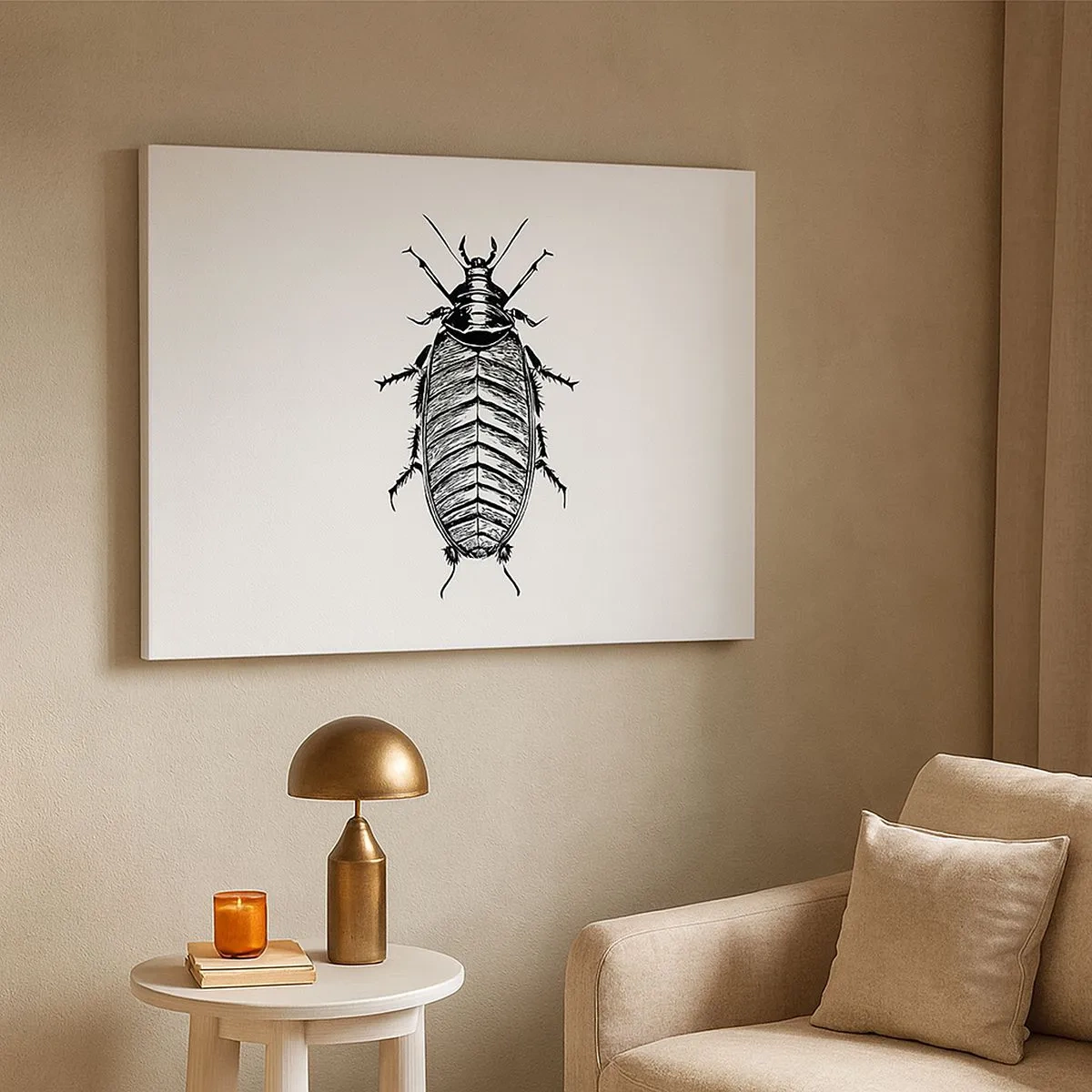 Impression sur toile - Image sur toile - Graphique d'un insecte noir et blanc sur fond blanc - 70x50cm - Quel spécimen! - Décoration murale moderne pour le salon et la chambre ARTTOR