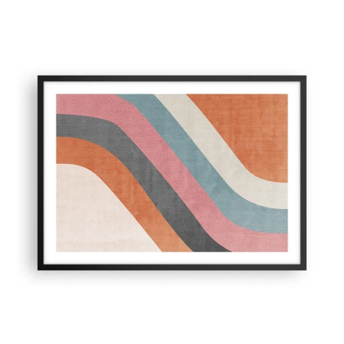 Affiche dans un cadre noir - Poster - Rayures rétro colorées - 70x50cm - Composition diagonale – mouvement - Décoration murale moderne pour le salon et la chambre ARTTOR