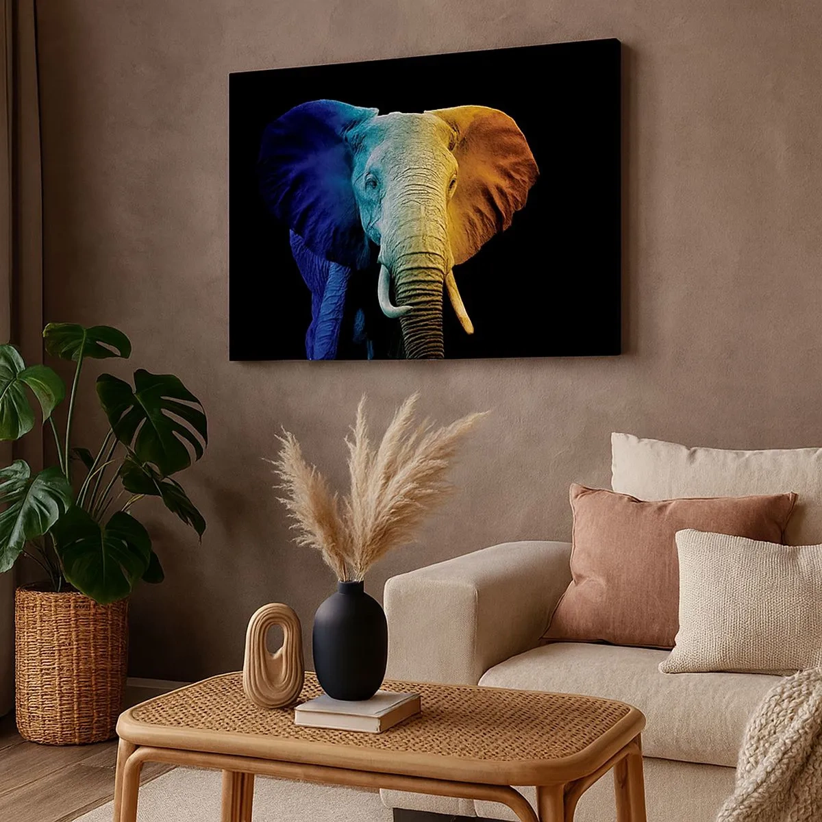 Impression sur toile - Image sur toile - Portrait d'éléphant aux couleurs de l'arc-en-ciel - 70x50cm - Excentrique, pas bizarre - Décoration murale moderne pour le salon et la chambre ARTTOR
