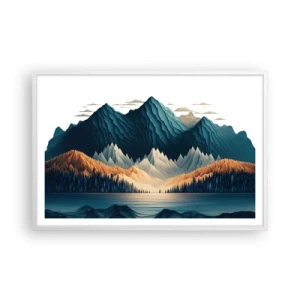 Affiche dans un cadre blanc - Poster - Paysage de montagne parfait - 91x61 cm