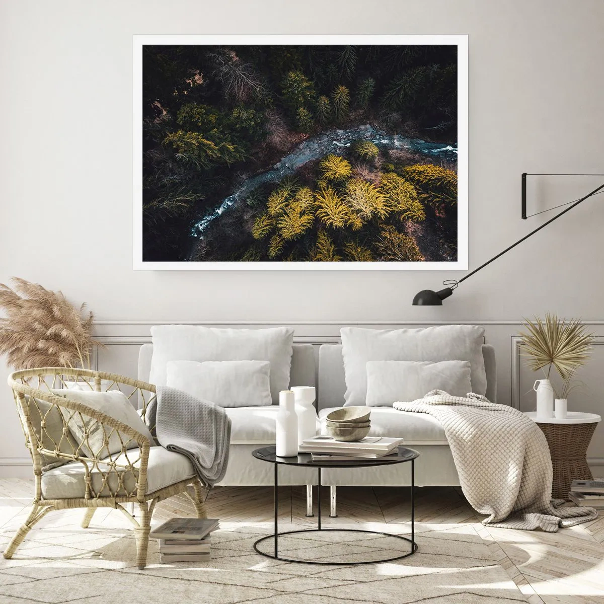 Affiche - Poster - Vue d'en haut d'une forêt avec une rivière sinueuse - 100x70cm - De plus en plus vite - Décoration murale moderne pour le salon et la chambre ARTTOR