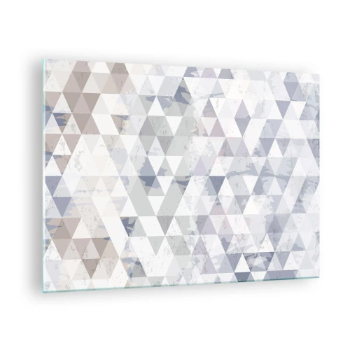 Impression sur verre - Image sur verre - Motif géométrique triangulaire dans des tons neutres de gris et de beige - 70x50cm - En rythme de trois - Décoration murale moderne pour le salon et la chambre ARTTOR