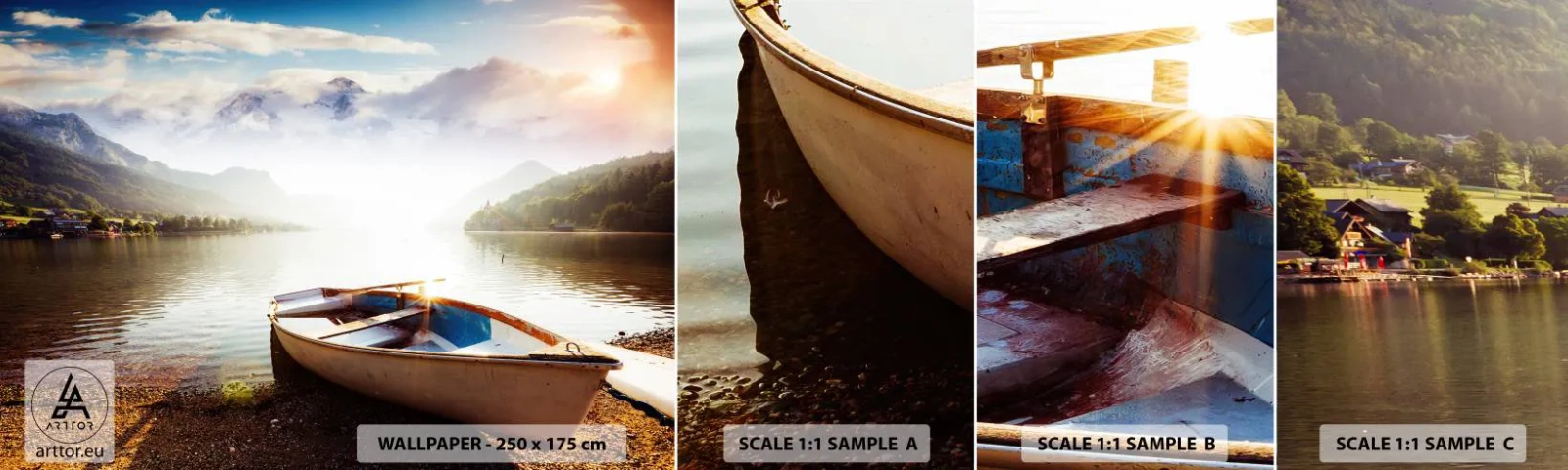 Échantillon de Papier Peint Autocollant Deluxe Sticker - Au bord de la grande et limpide eau - Paysage, Lac, Montagnes - 100x30 cm