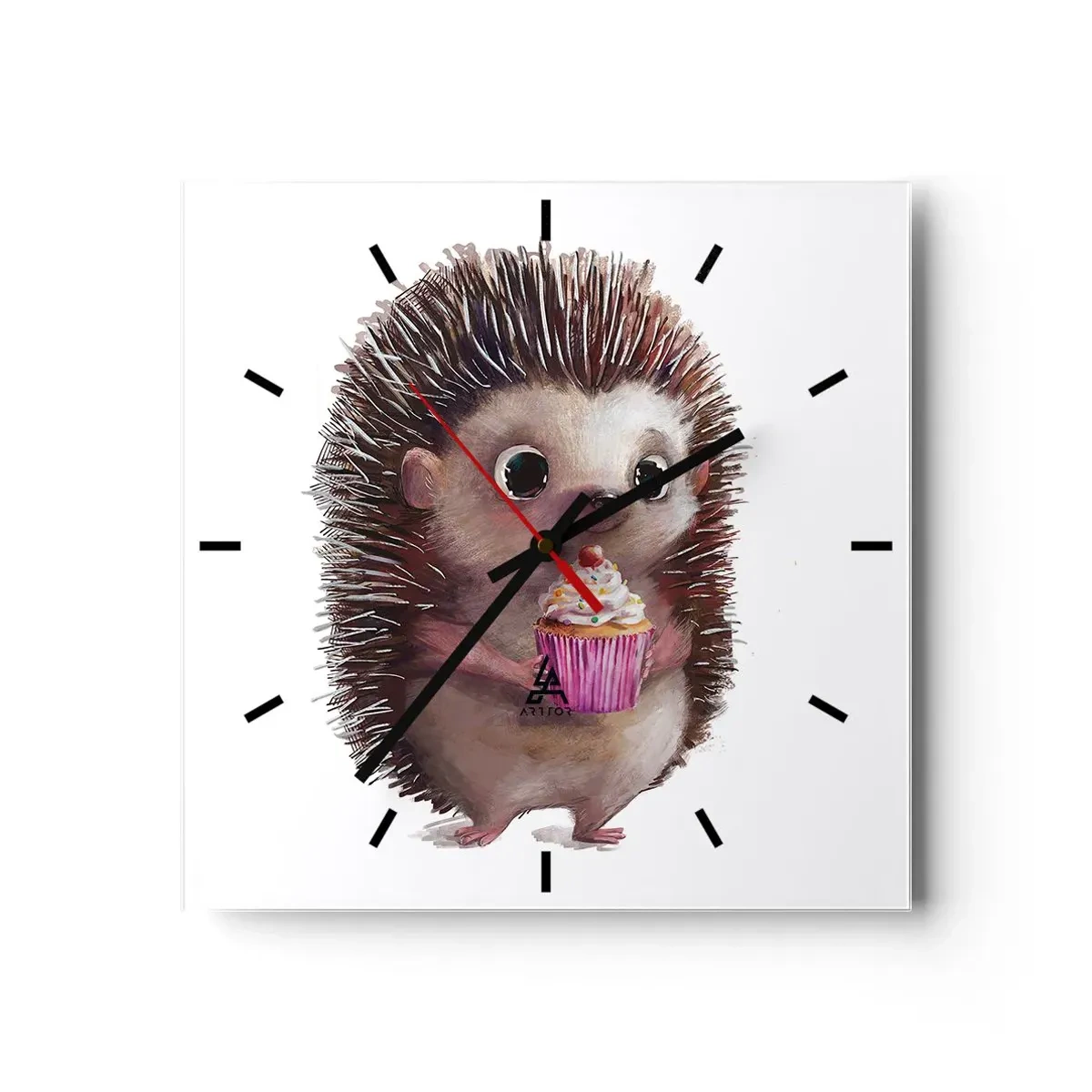 Horloge murale - Pendule murale - Un hérisson mignon avec un cupcake - 30x30cm - La fête c'est tous les jours - Décoration murale moderne pour le salon et la chambre ARTTOR