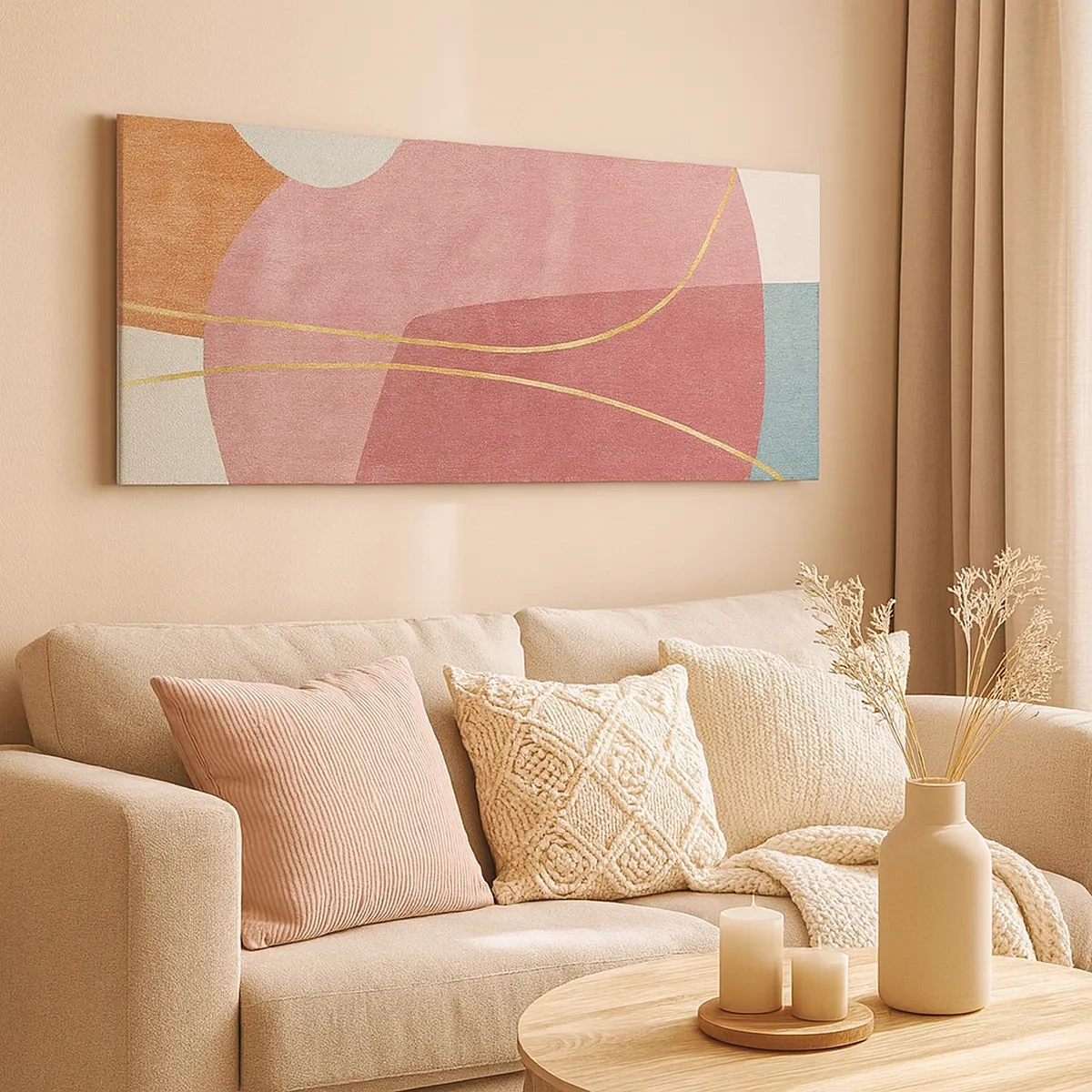 Impression sur toile - Image sur toile - Composition pastel au fil d'or - 30x30 cm