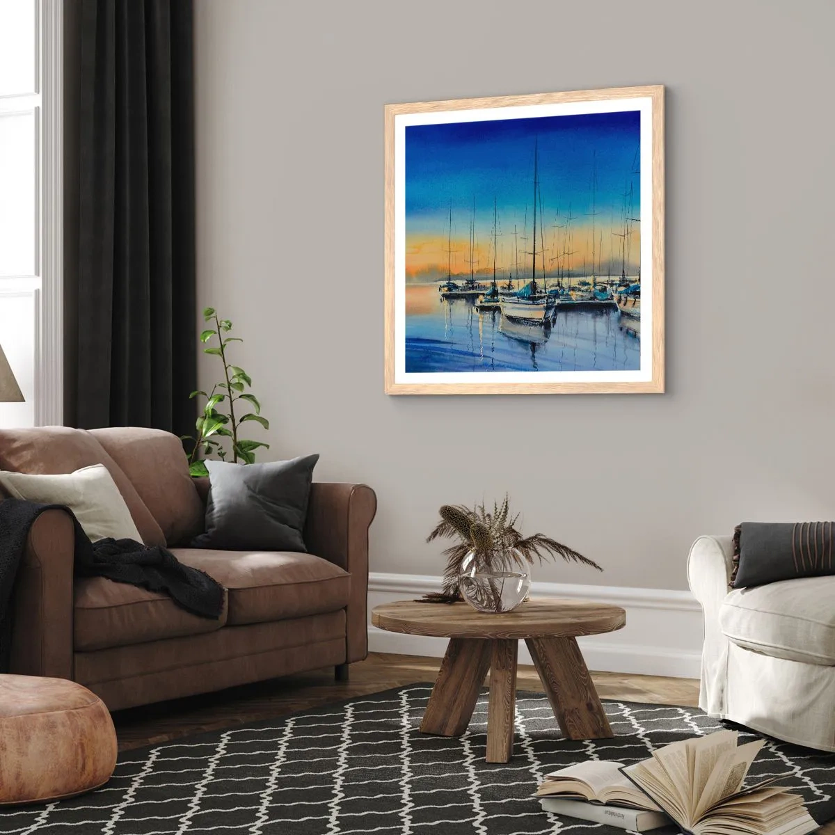 Affiche dans un chêne clair - Poster - Fin d'une belle journée - 30x30 cm