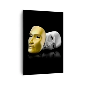 Impression sur toile - Image sur toile - Masque d'or et d'argent sur fond noir - 70x100cm - La vie est un théâtre - Décoration murale moderne pour le salon et la chambre ARTTOR