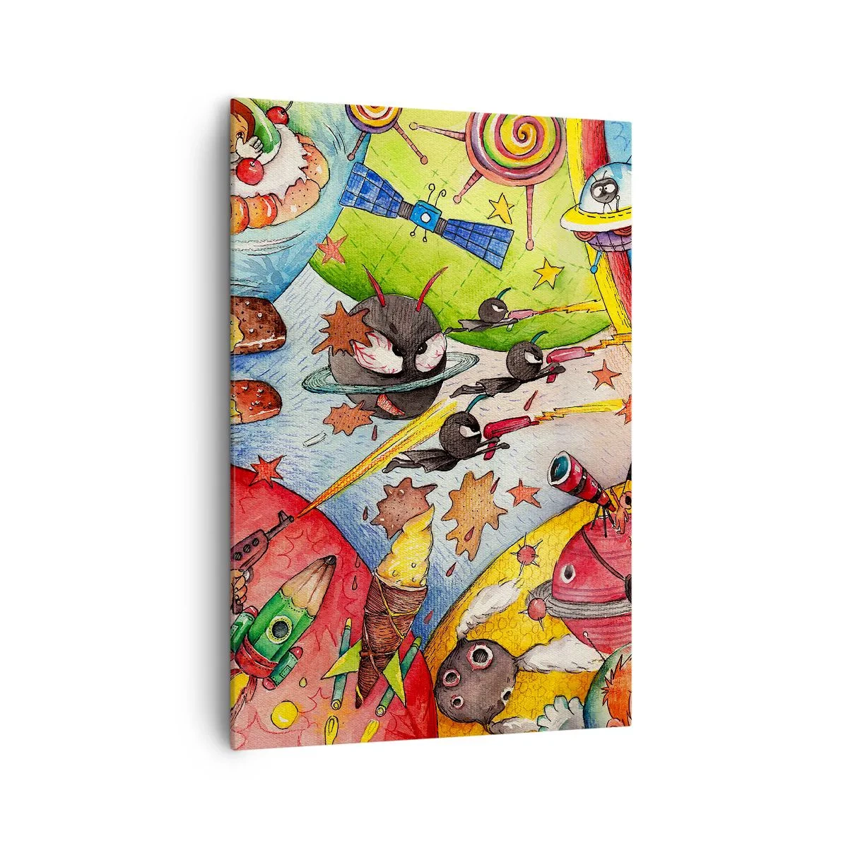 Impression sur toile - Image sur toile - Une scène spatiale colorée pleine d'enfants et de vaisseaux spatiaux - 70x100cm - Grande aventure spatiale - Décoration murale moderne pour le salon et la chambre ARTTOR
