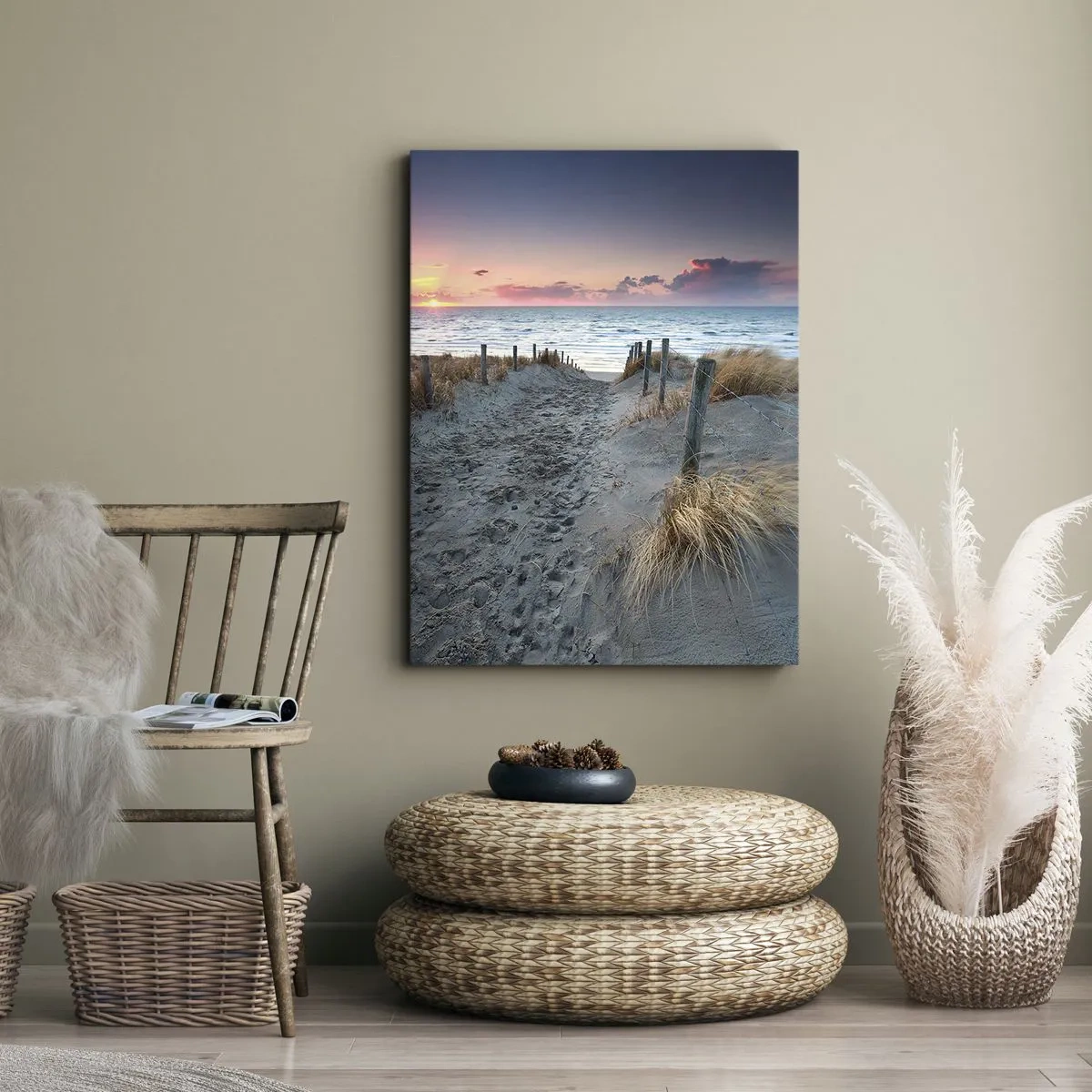 Impression sur toile - Image sur toile - Chemin menant à la plage au coucher du soleil - 70x100cm - Tu as versé l'éclat de l'arc-en-ciel sur les flots - Décoration murale moderne pour le salon et la chambre ARTTOR