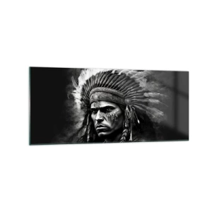 Impression sur verre - Image sur verre - Portrait d'un chef portant une coiffe à plumes sur fond noir - 120x50cm - Un leader et un guerrier - Décoration murale moderne pour le salon et la chambre ARTTOR