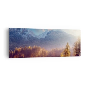 Impression sur toile - Image sur toile - Vue pittoresque de la forêt de montagne et du lac à l'aube - 140x50cm - Dans les montagnes et les vallées - Décoration murale moderne pour le salon et la chambre ARTTOR
