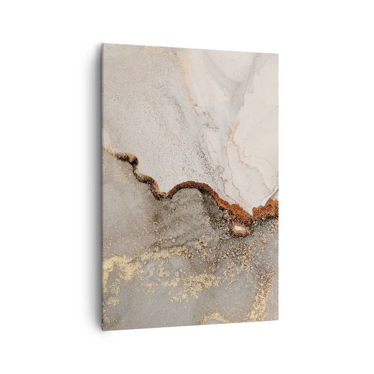 Impression sur toile - Image sur toile - Motif abstrait avec des nuances d'or et de gris - 70x100cm - Aux frontières des couleurs - Décoration murale moderne pour le salon et la chambre ARTTOR