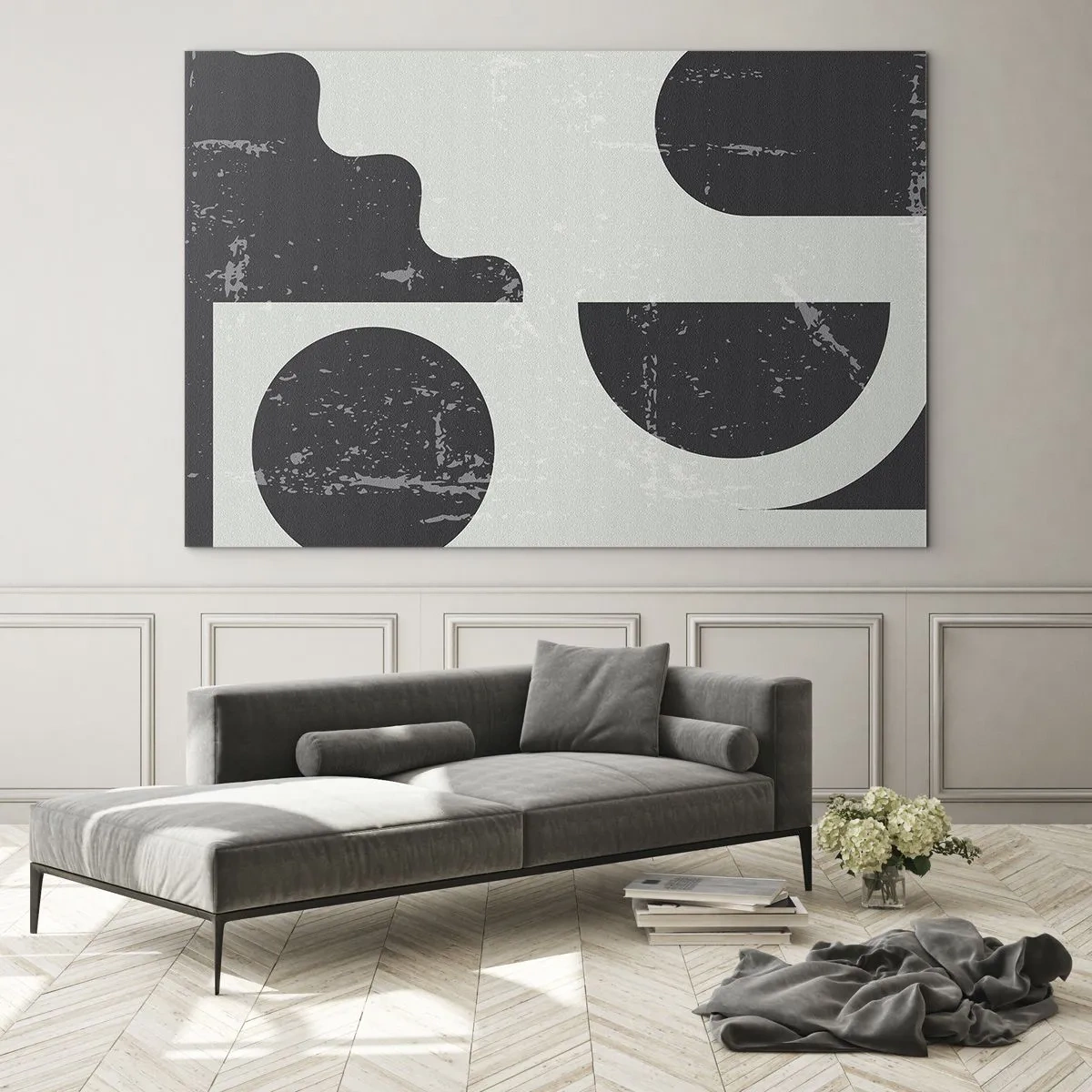 Impression sur verre - Image sur verre - Graphiques géométriques abstraits avec abrasions - 120x80cm - Composition dessus et dessous - Décoration murale moderne pour le salon et la chambre ARTTOR