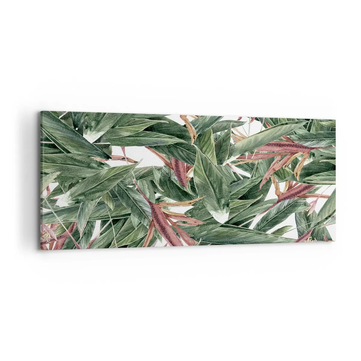 Impression sur toile - Image sur toile - Un motif de feuille décoratif dans des tons de vert et de bordeaux sur un fond clair - 120x50cm - Arbuste émeraude-lilas - Décoration murale moderne pour le salon et la chambre ARTTOR