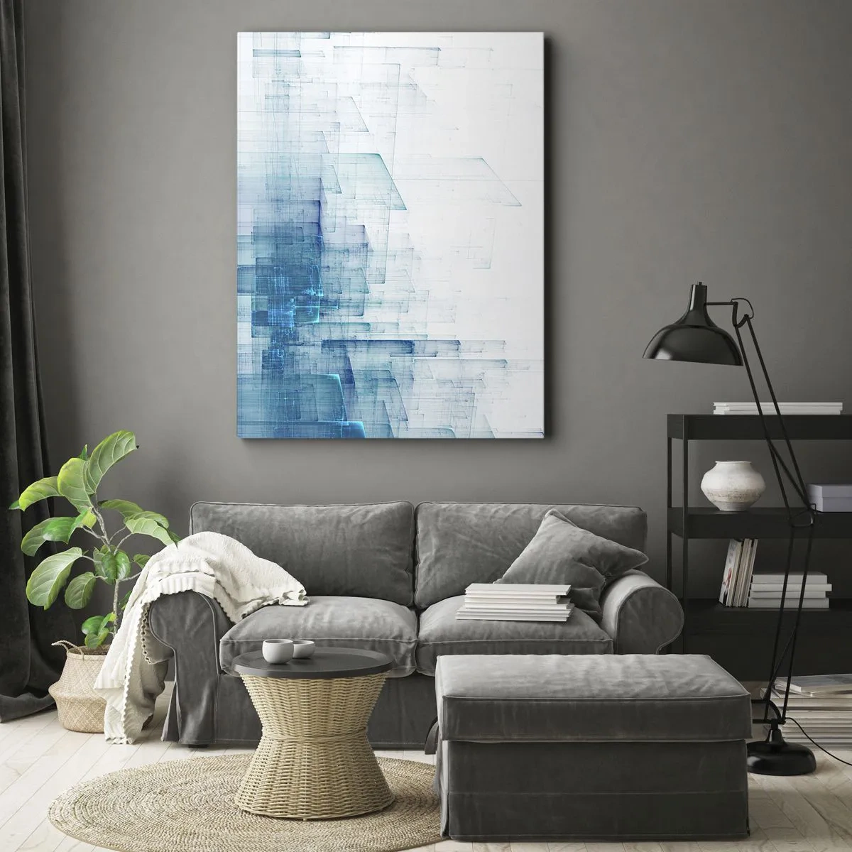 Impression sur toile - Image sur toile - Formes géométriques abstraites dans des tons de bleu - 70x100cm - Comment l’espace s’est formé - Décoration murale moderne pour le salon et la chambre ARTTOR